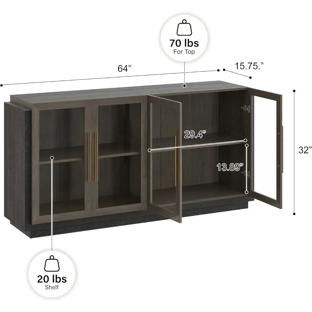 Modern Sideboard Buffet Cabinet Wood Glass Storage Console Table