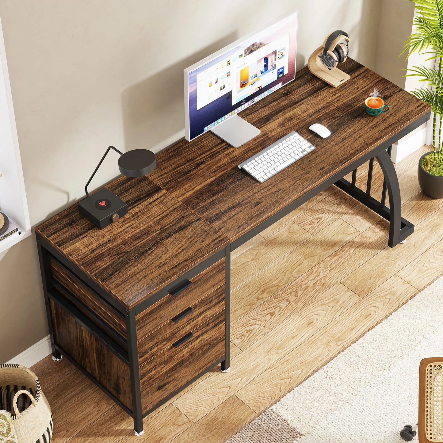 Ljustra 59 Inch Computer Desk with 3 Drawers Industrial Workstation