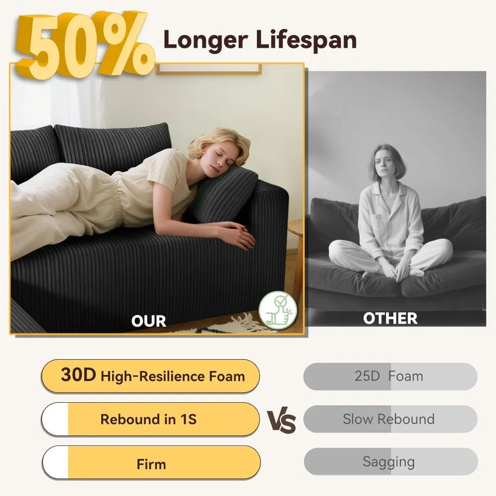 L-Shaped Cloud Sectional Sofa Modular Deep Seat No Assembly Corduroy