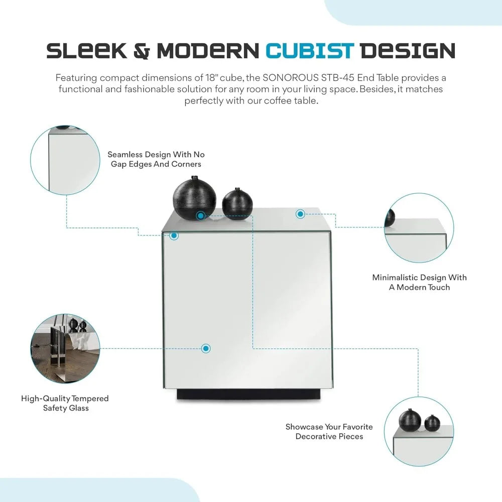 Premium Tempered Glass Side Table Fingerprint Resistant Modern End Table