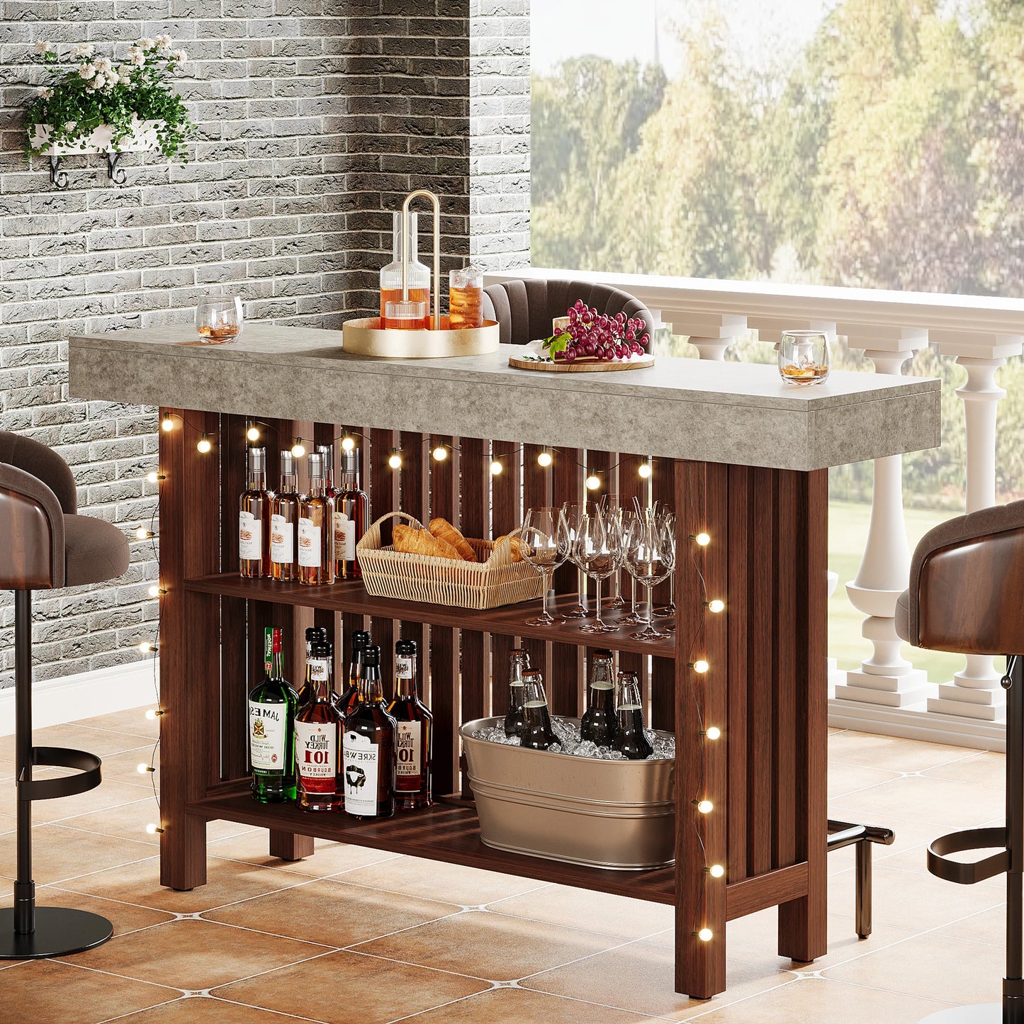 Ljustra 63 Inch Large Home Bar Unit Modern Coffee Bar Cabinet with Footrest