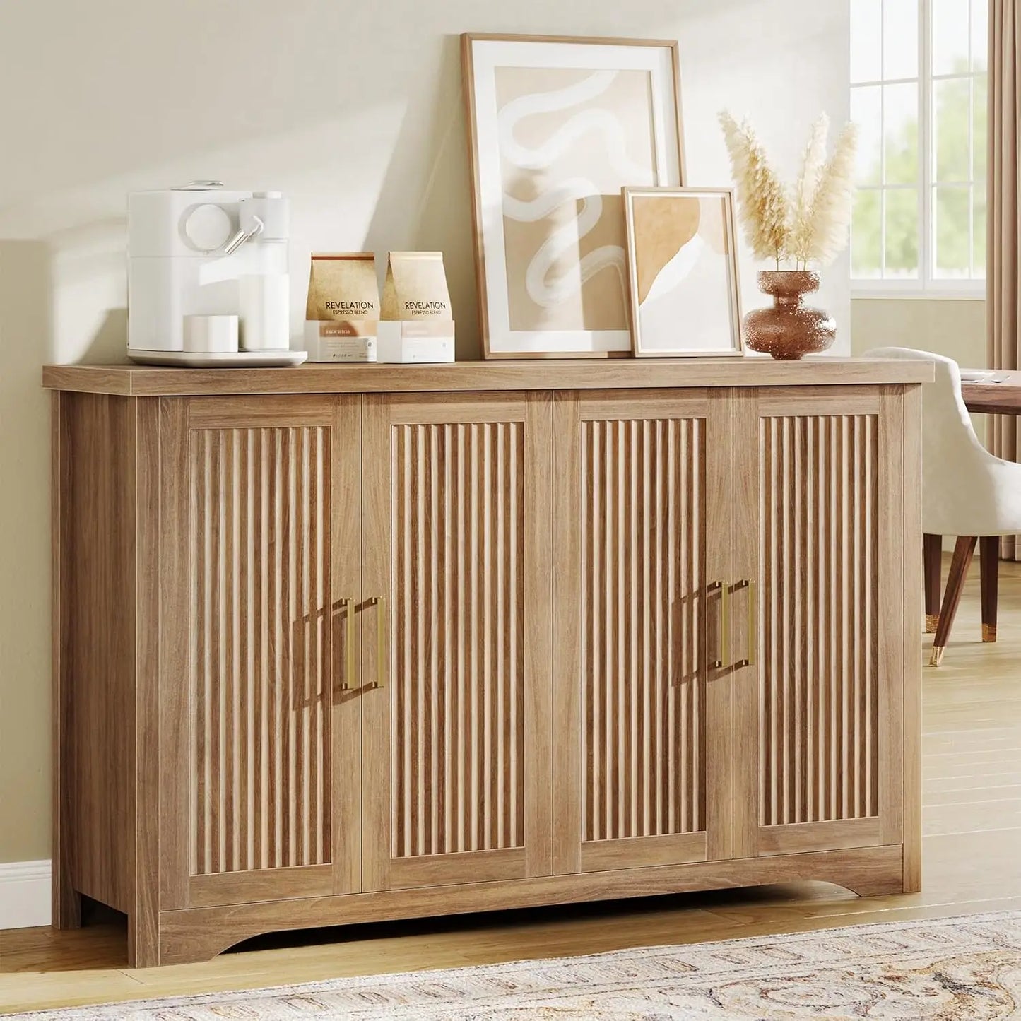 Fluted Buffet Cabinet Modern Sideboard with Storage Adjustable Shelves