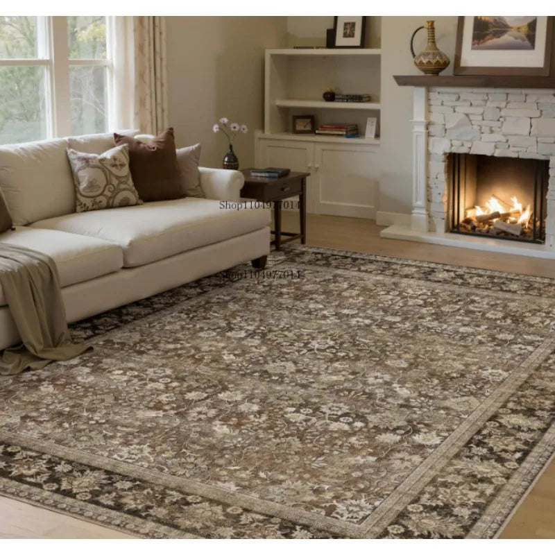 Brown Floral Hallway Rug Soft Non-Slip Washable Indoor Decorative Carpet