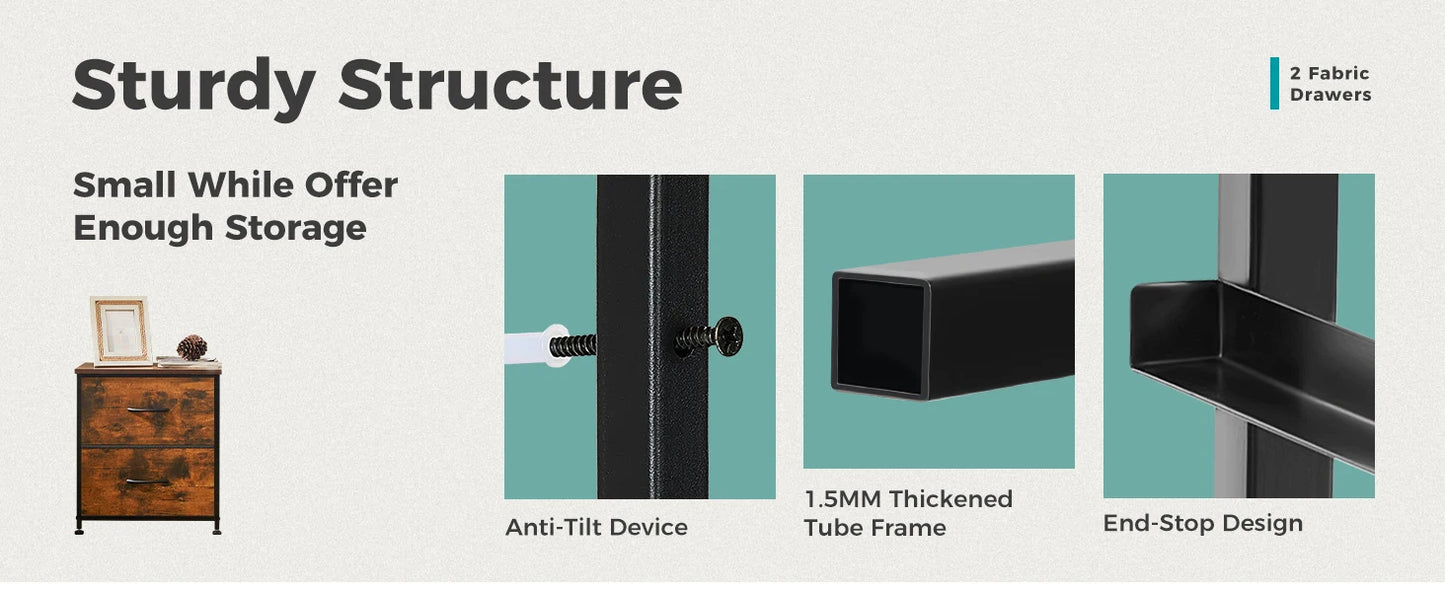 Ljustra Nightstand Bedside Table with 2 Fabric Drawers for Storage