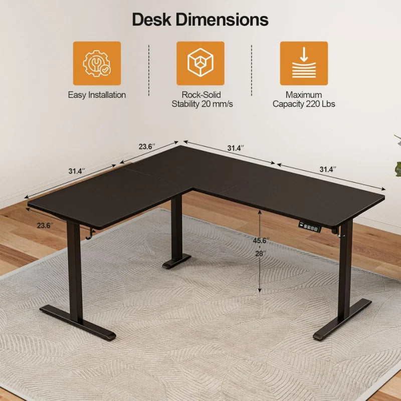 L Shaped Electric Height Adjustable Standing Desk 63x55 Inch Home Office