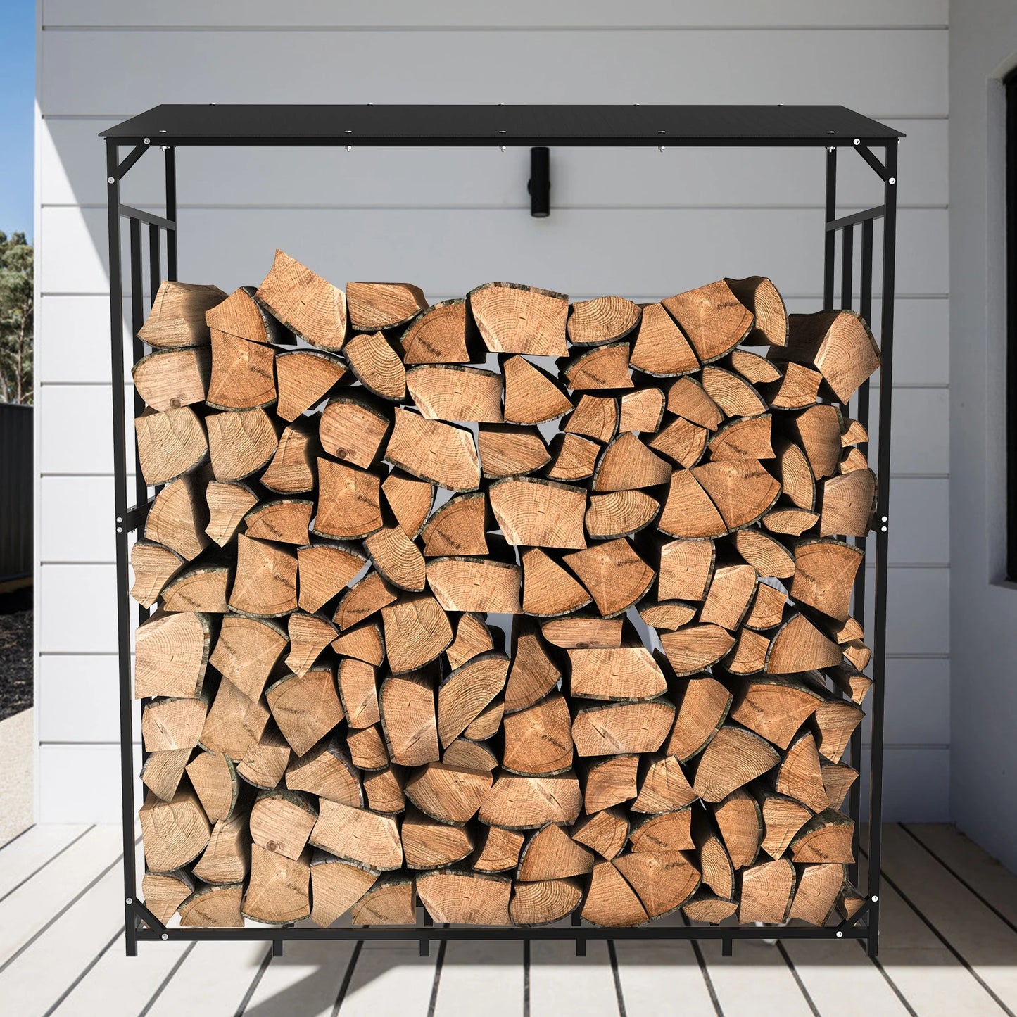 Extra Large Tall Outdoor Firewood Rack with Waterproof Cover