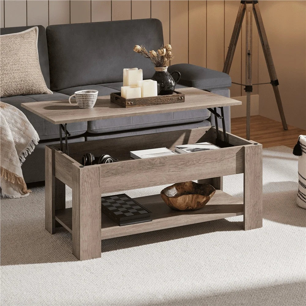 Wooden Lift Top Coffee Table with Hidden Storage for Small Spaces