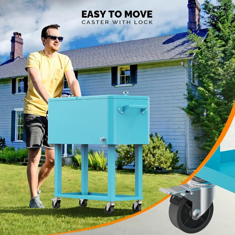 Ljustra 80 Quart Rolling Ice Chest Portable Cooler Cart with Shelf