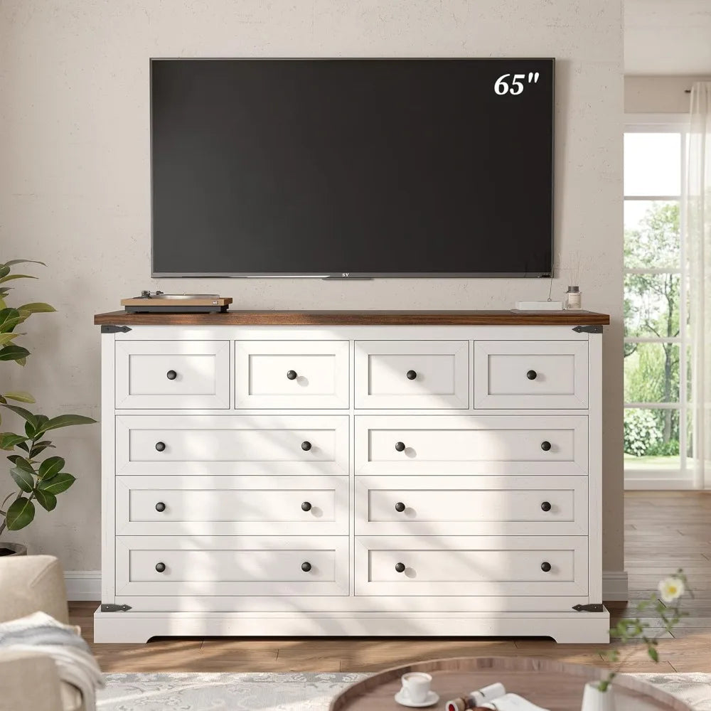 10 Drawer Dresser Farmhouse Modern Storage Chest Wide TV Stand