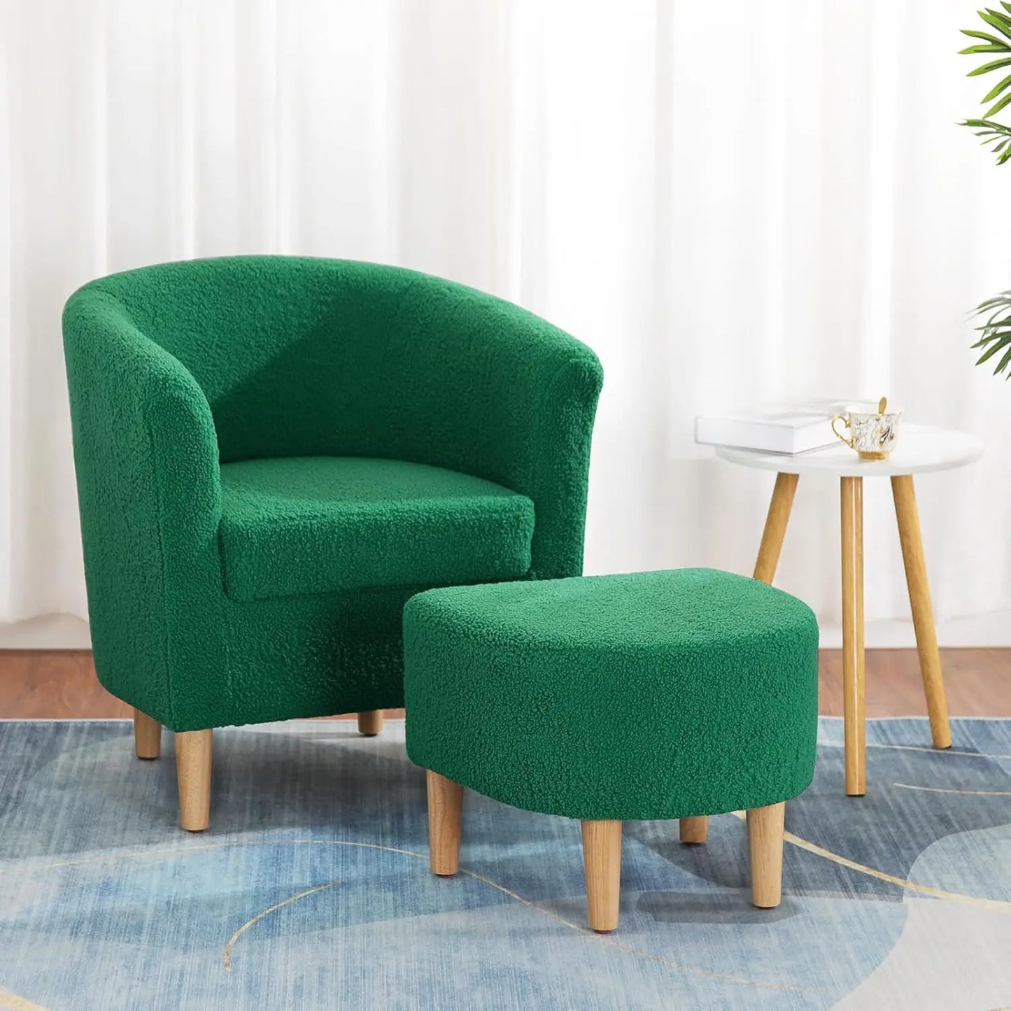 Accent Chair with Ottoman Mid Century Modern Barrel Comfy Living Room Chair