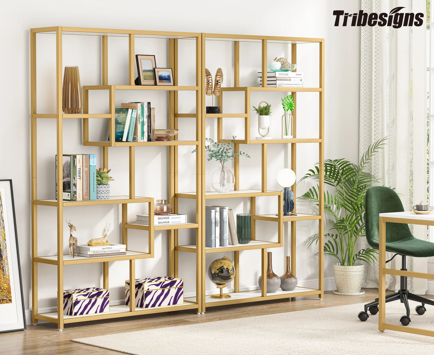 Tribesigns Gold 8-Shelf Etagere Bookcase Modern Display Shelf