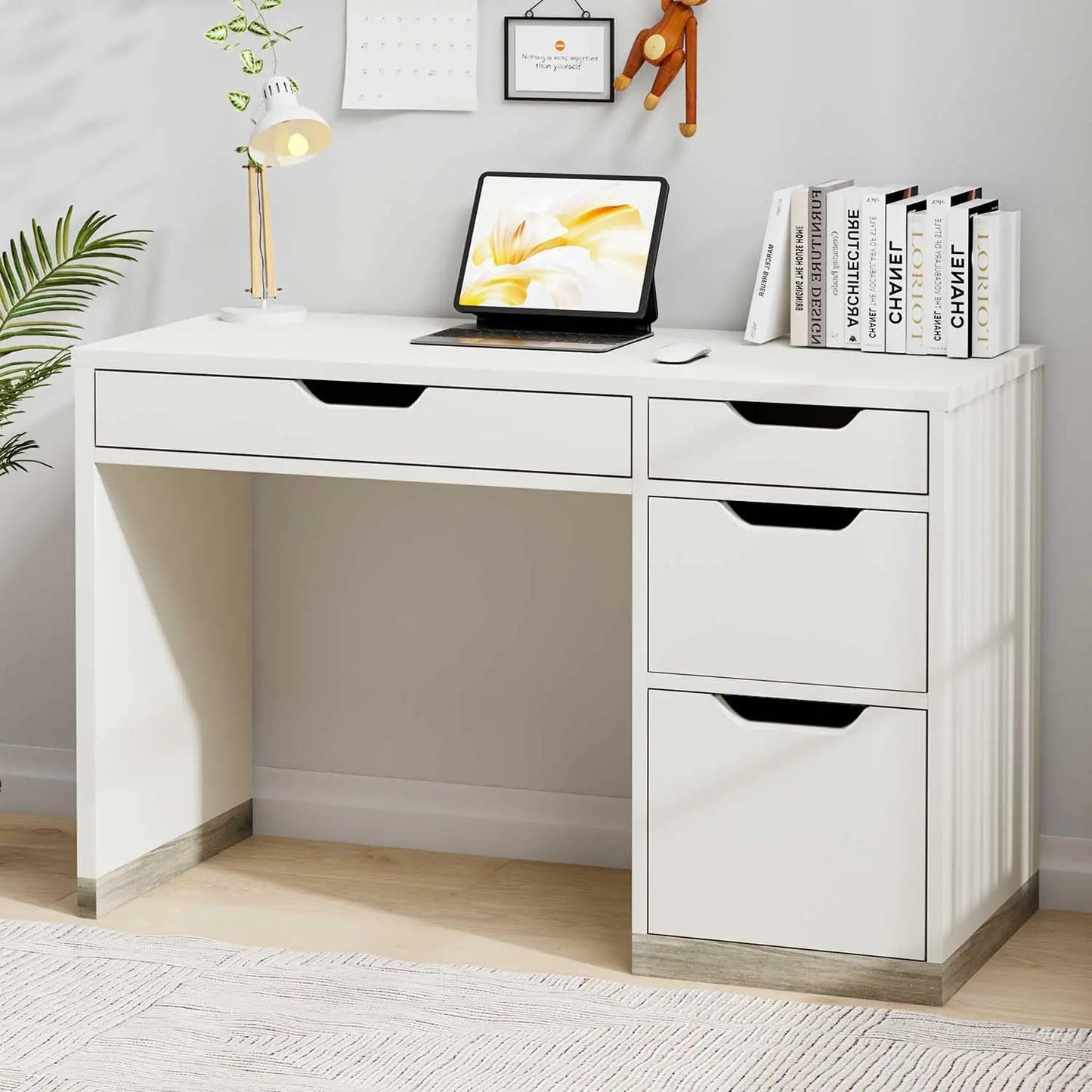 48 Inch White Desk with Drawers Small Computer Study Desk for Kids