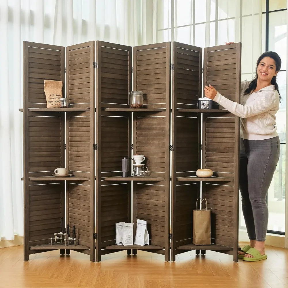 Partition Room Divider Folding Privacy Screen with Display Shelves