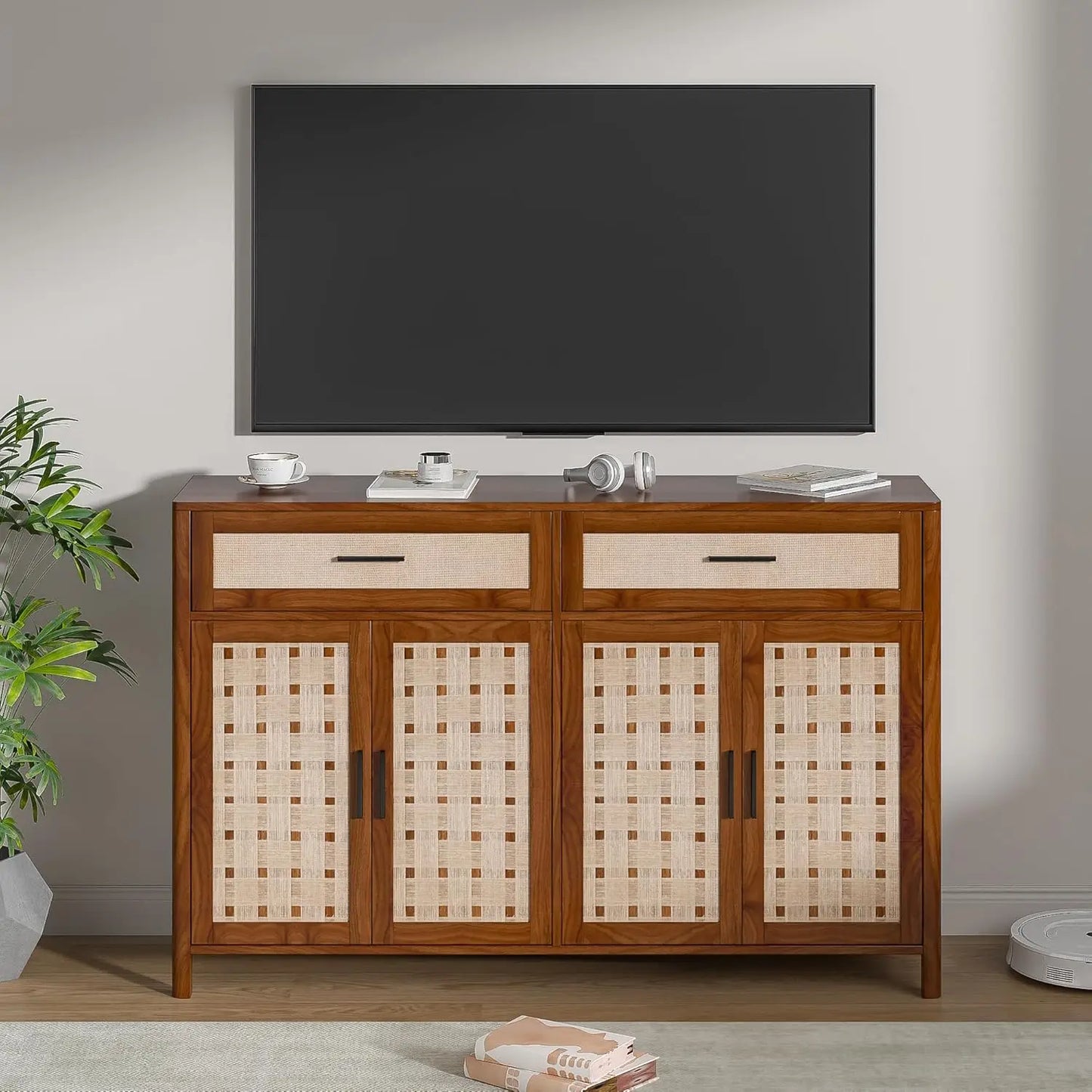 Farmhouse TV Stand for 65 Inch TV with Storage and Adjustable Shelves