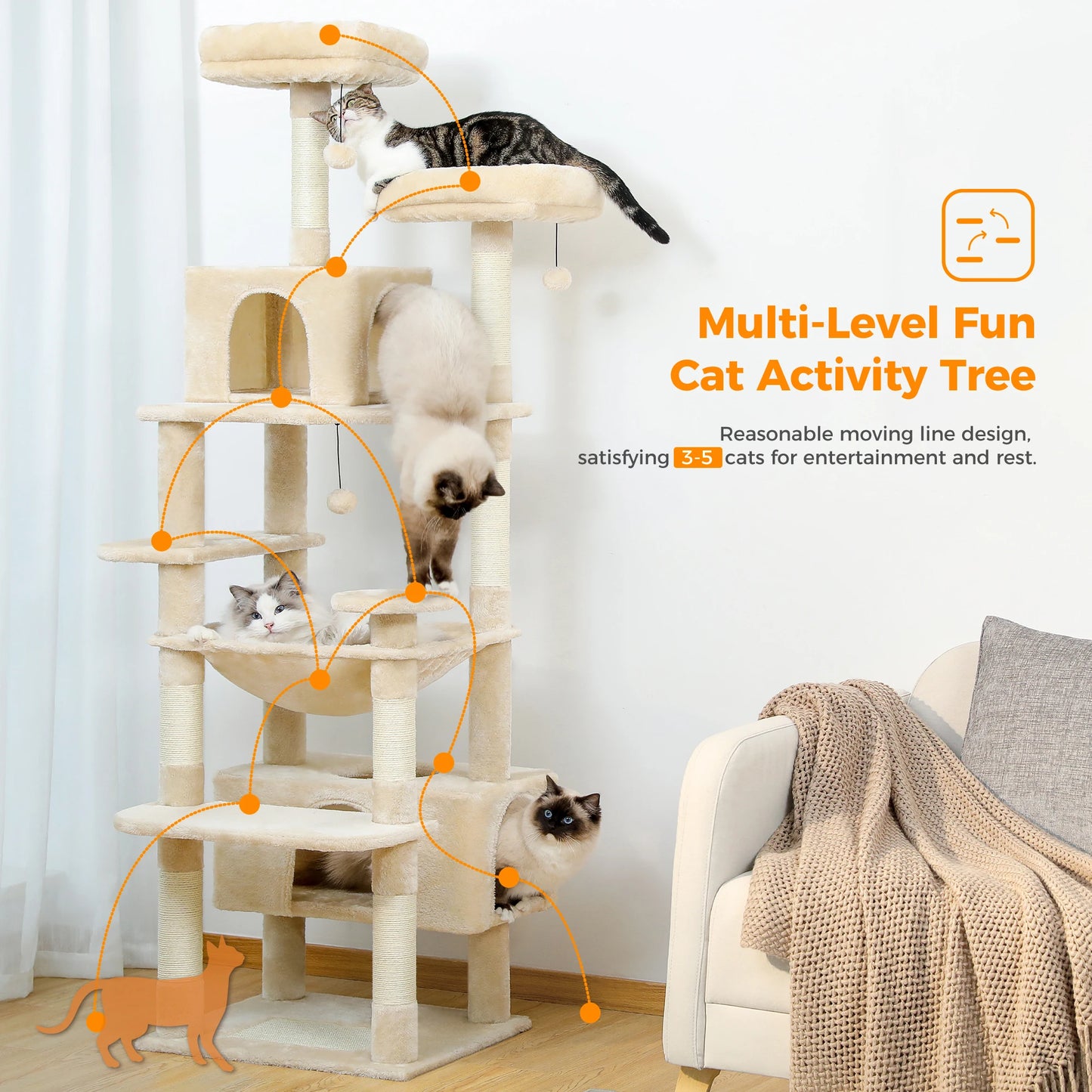 Multi-Level Cat Tree Tower Scratching Posts Hammock Condo Indoor Cats