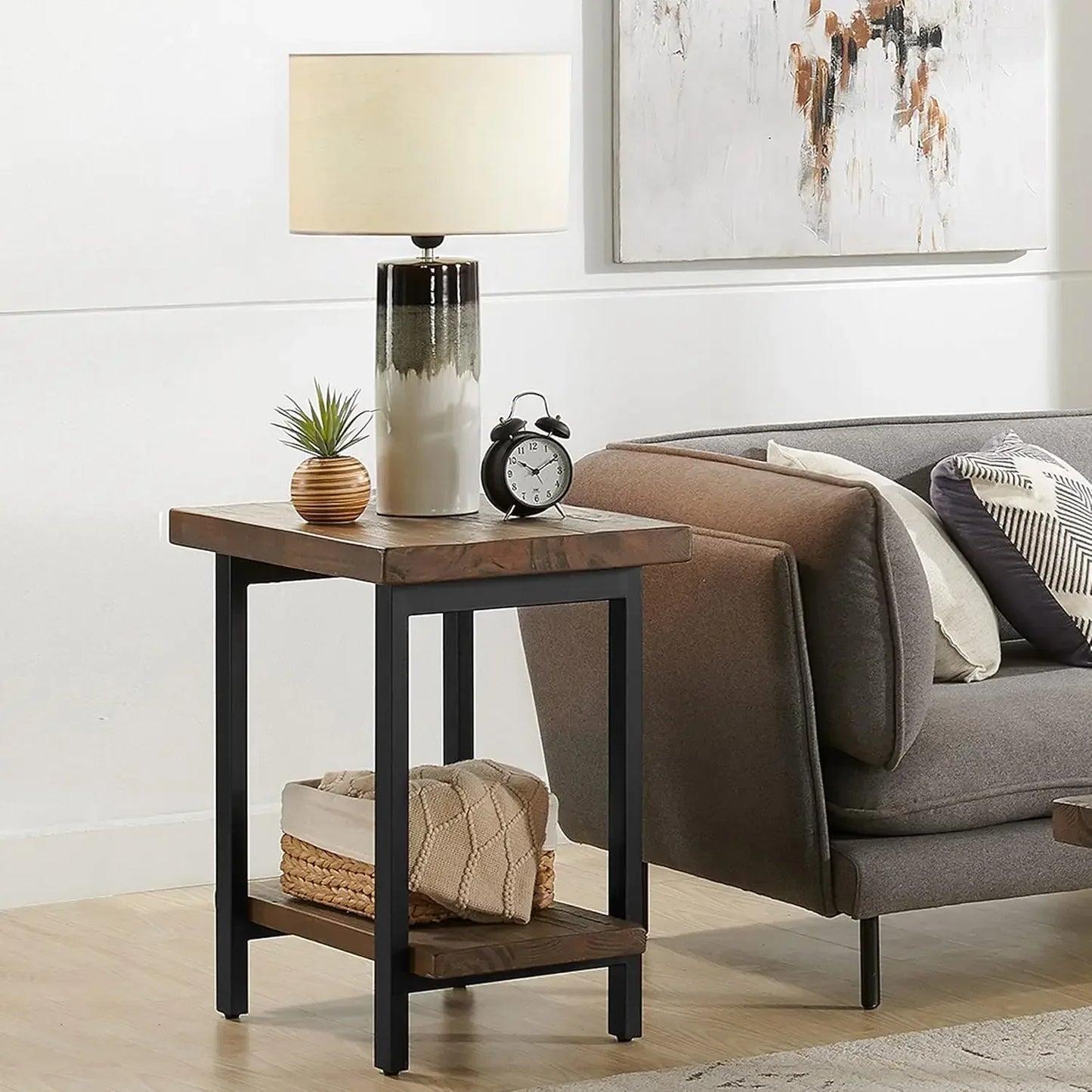 Ljustra Pomona Metal Wood End Table Rustic Furniture Living Room Home