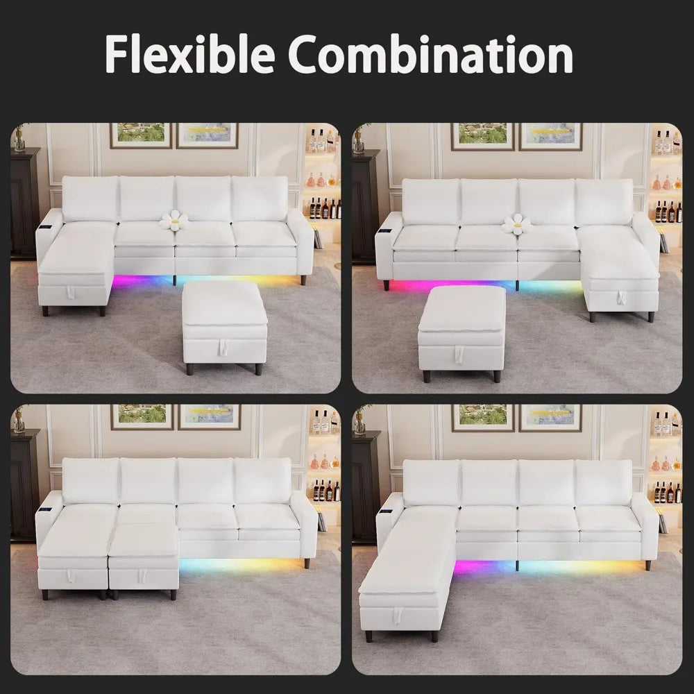 Ljustra Sectional Couch 4 Seat Sofa Storage Ottoman Modern Living Room