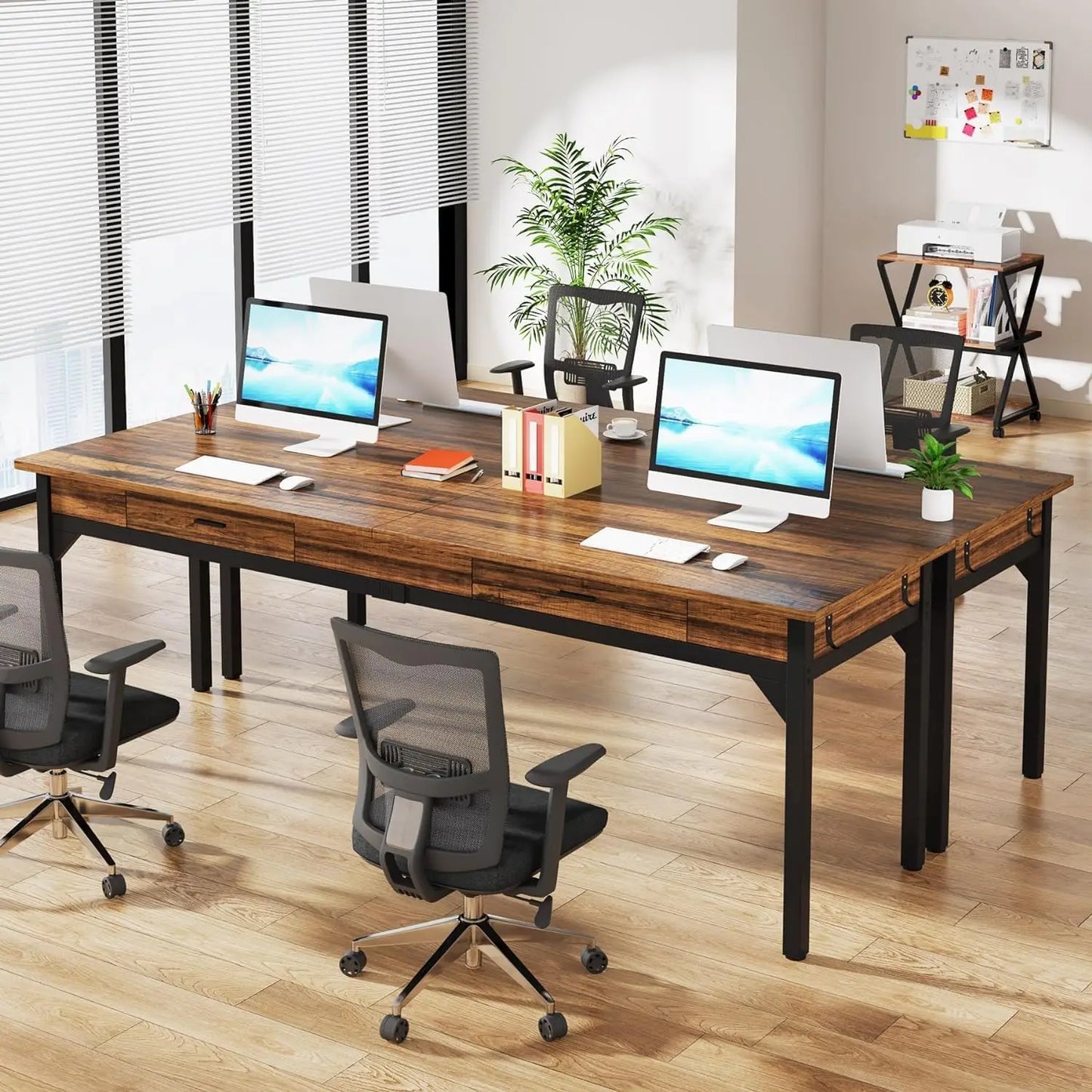 Ljustra 200cm Computer Desk Double Long Office Table with 2 Drawers