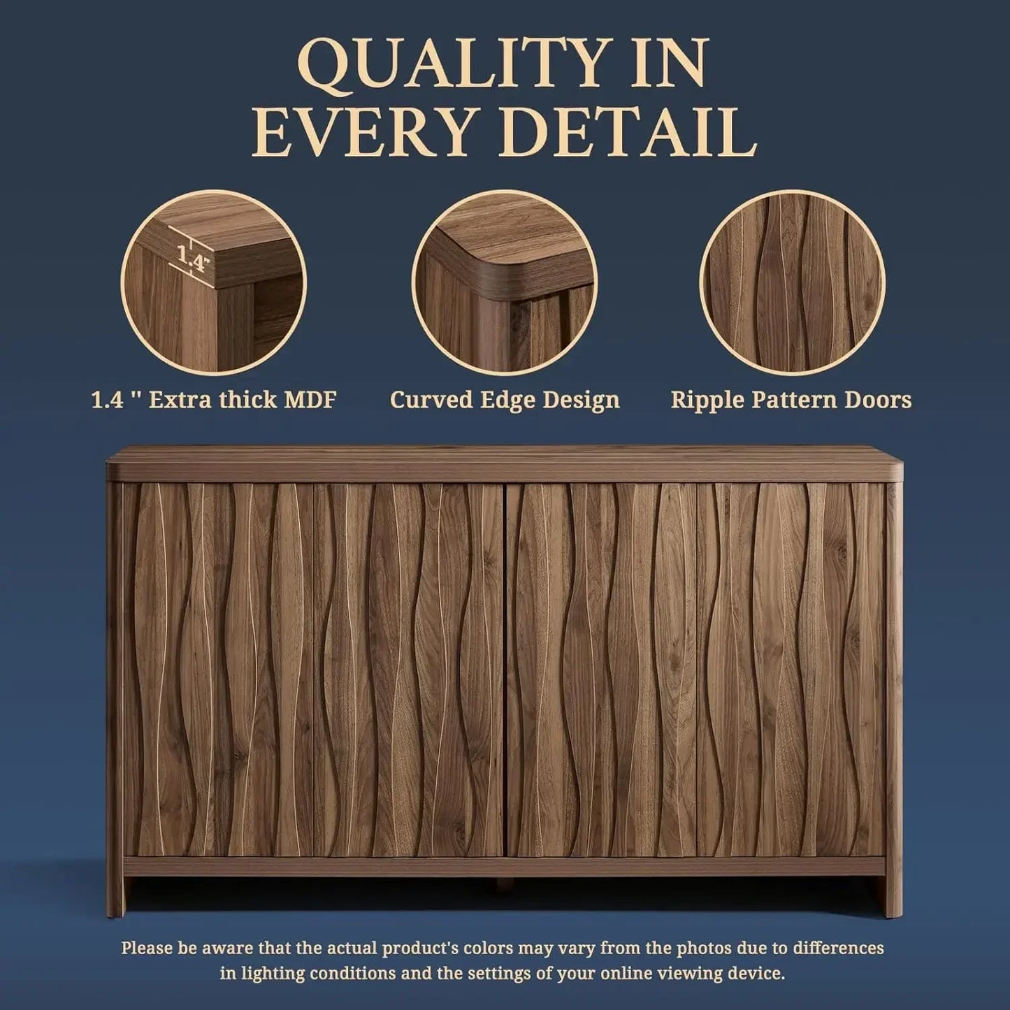 Cornwall Wave Pattern Storage Cabinet Buffet Kitchen Accent Cabinet