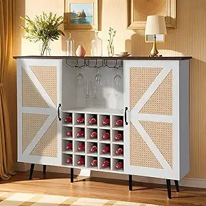 White Buffet Cabinet Rustic Farmhouse Sideboard with Adjustable Shelves