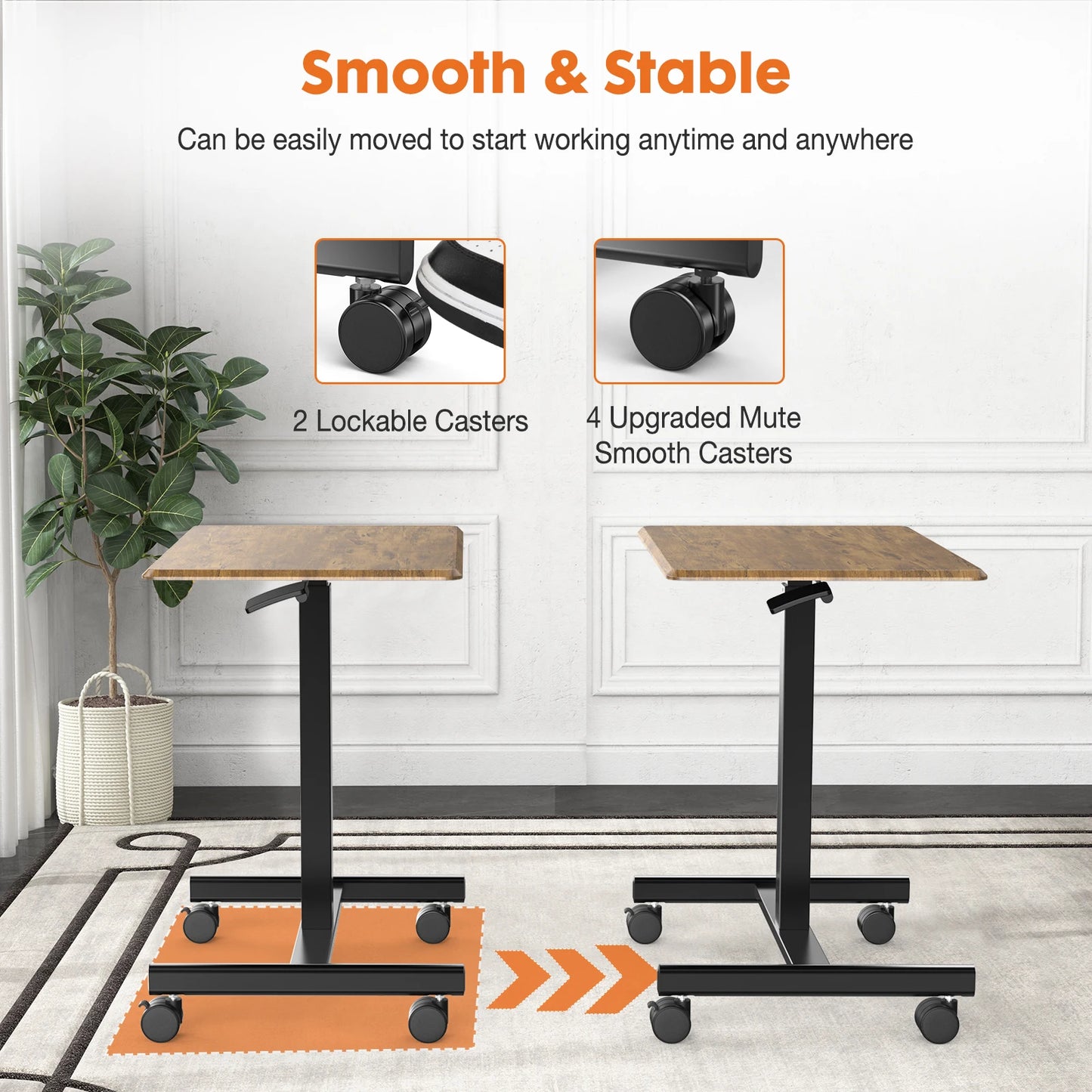 Height Adjustable Portable Computer Desk Mobile Workstation with Wheels
