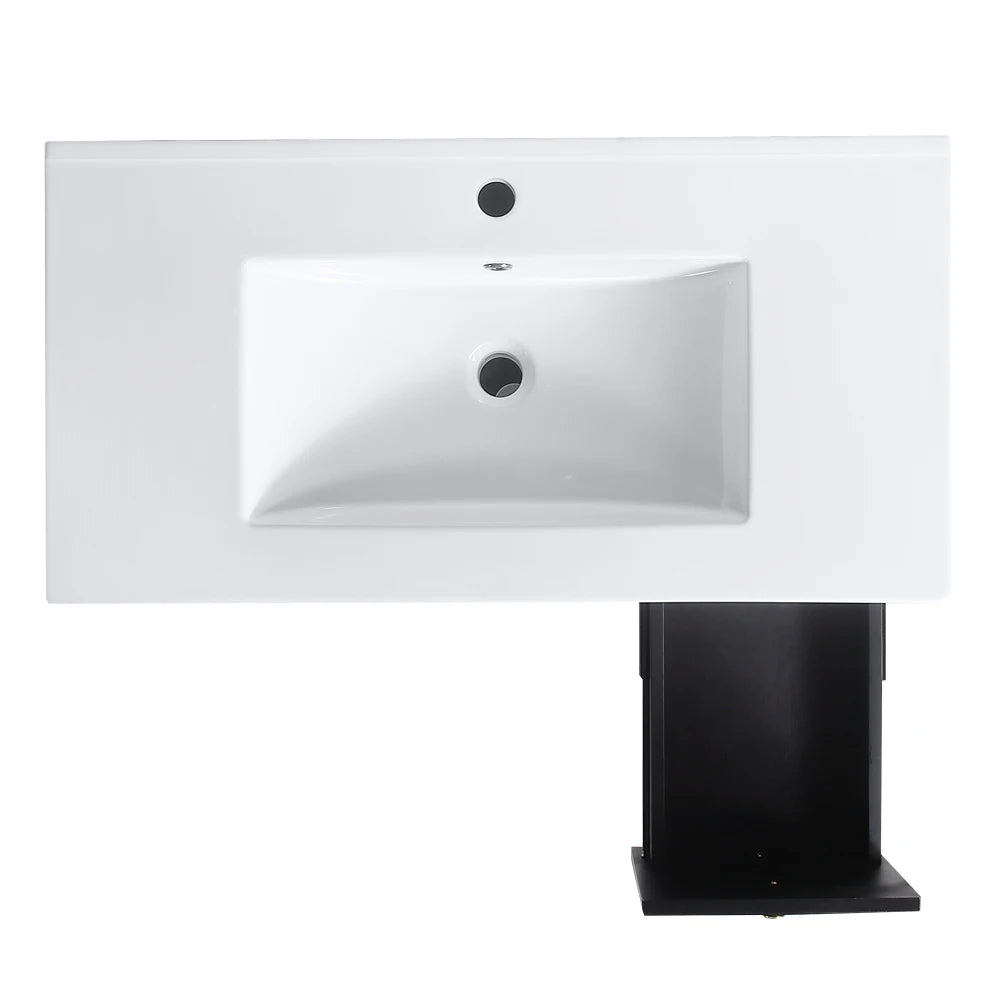 36 Inch Bathroom Vanity with Ceramic Basin Rattan Storage Cabinet