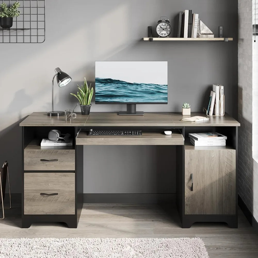 Ljustra 59 Inch Executive Desk with 2 Drawers Industrial Wood Design