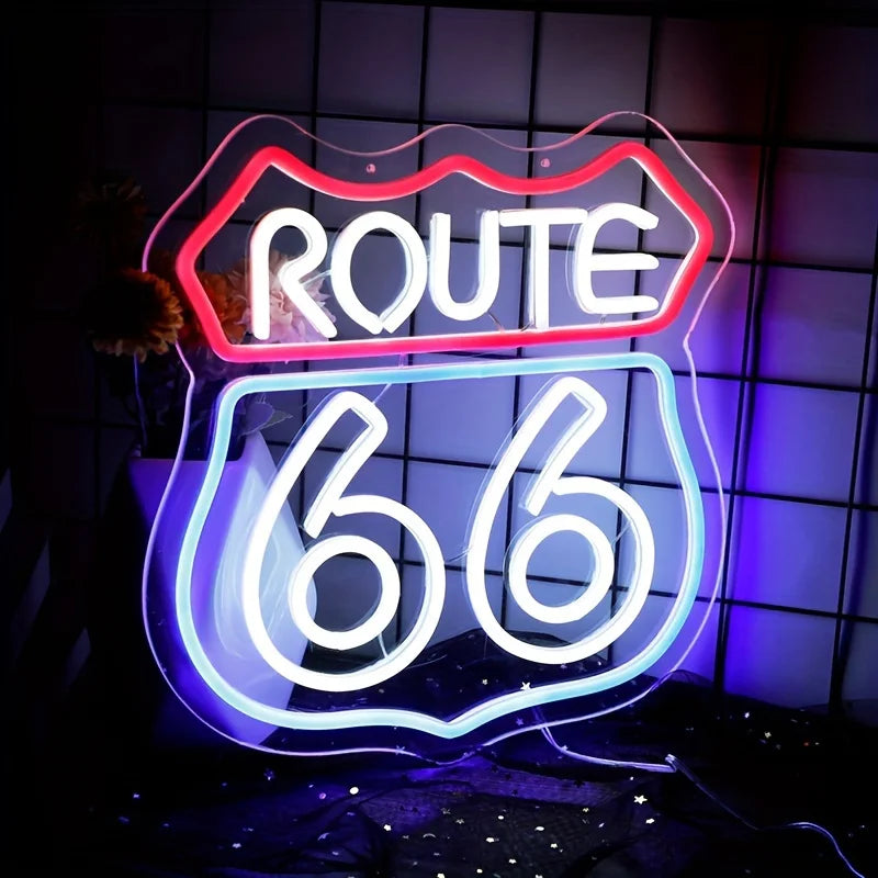 Route 66 LED Neon Sign Light Wall Decor Man Cave Bedroom Office