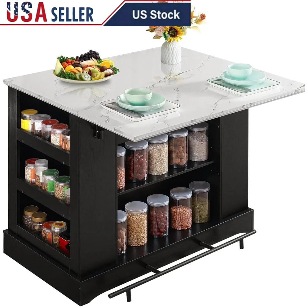 Large Kitchen Island Storage Power Outlet Drop Leaf Adjustable Shelves