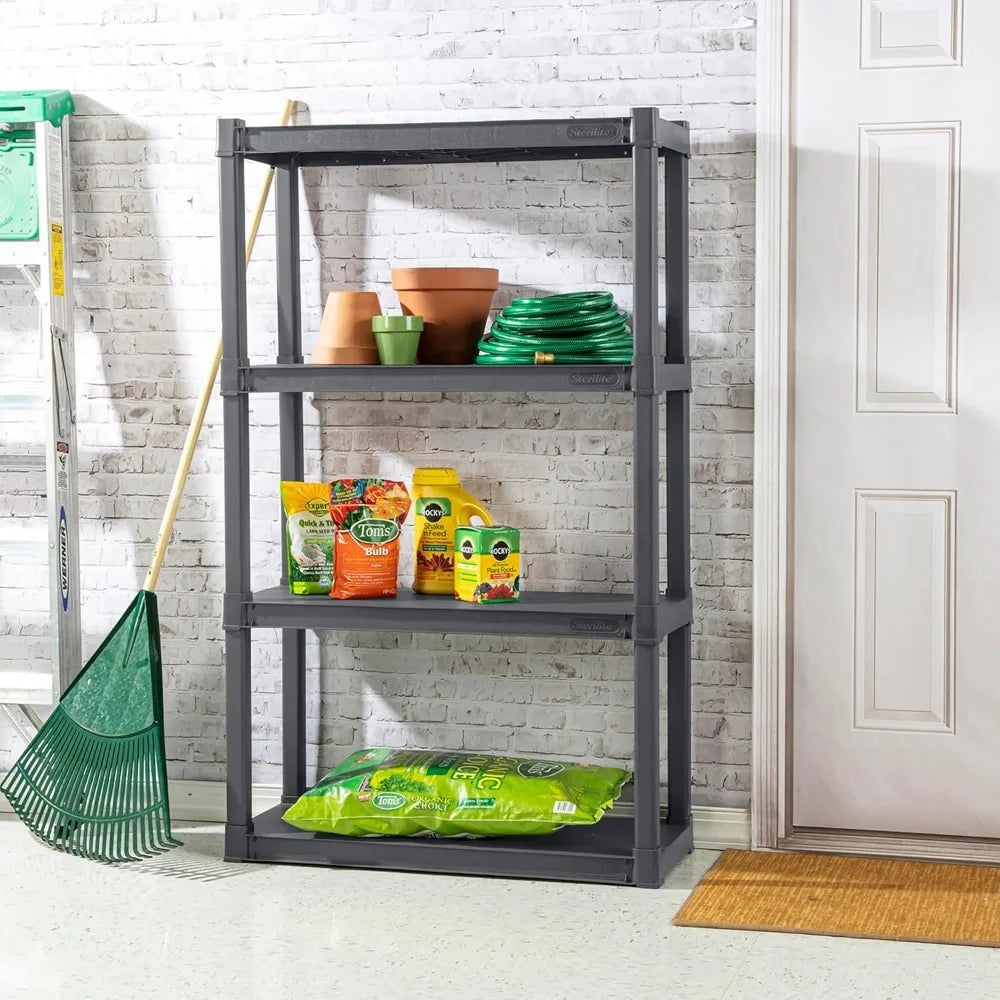 4 Shelf Heavy Duty Storage Organizer Rack Plastic Shelving Unit 2-Pack