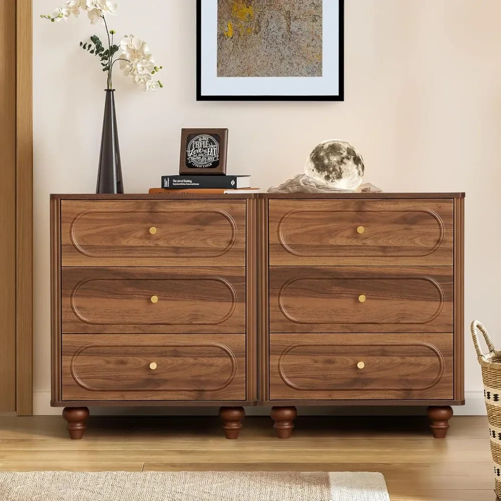 3 Drawer Fluted Dresser Mid Century Modern Bedroom Storage Organizer