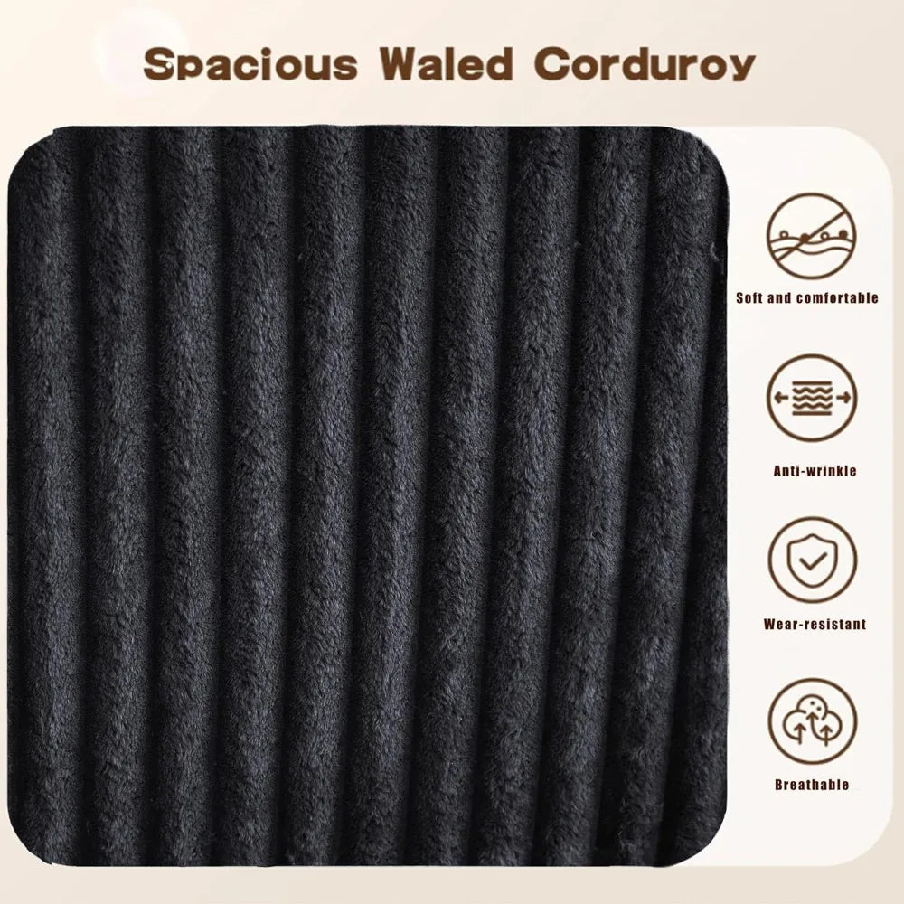 Modern Black U-Shaped Corduroy Sectional Sofa w/ Chaise Lounges, 130" Wide