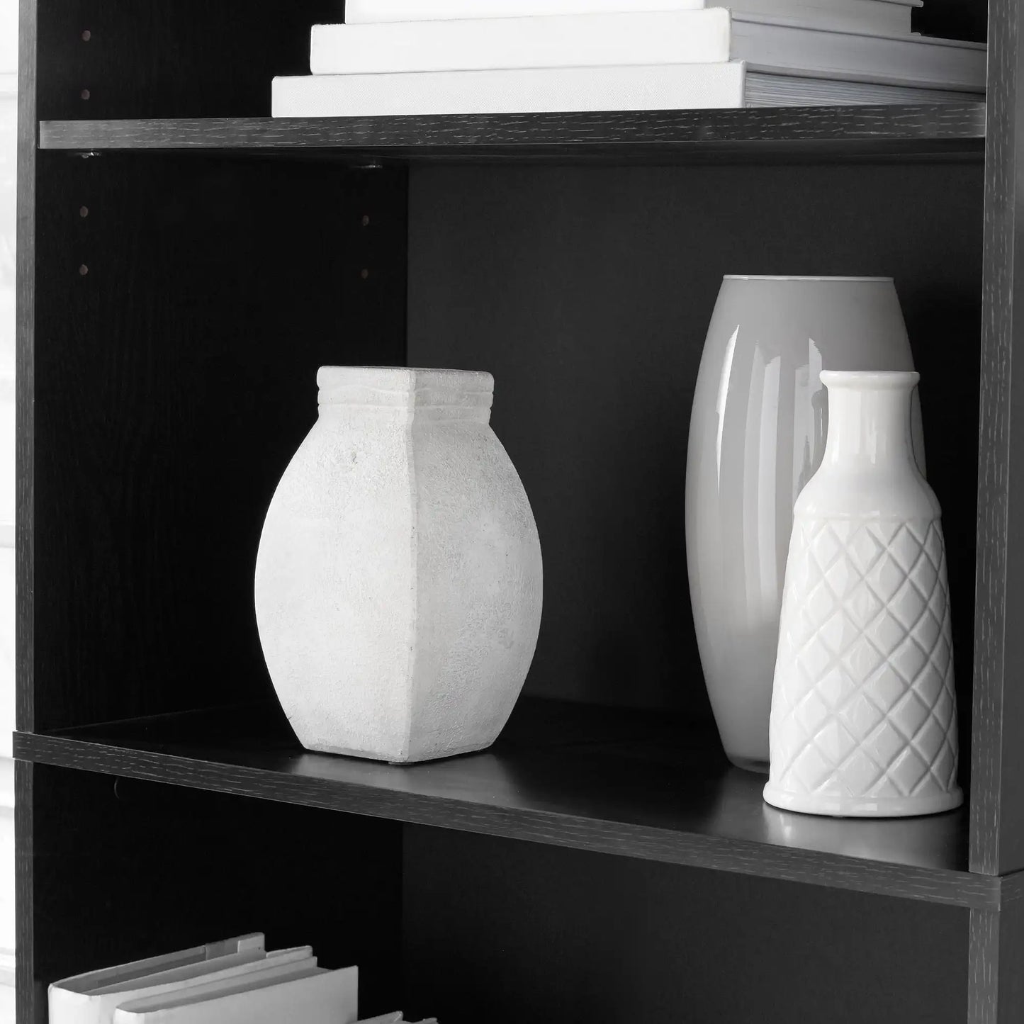 5-Shelf Bookcase Adjustable Shelves True Black Oak Furniture Storage