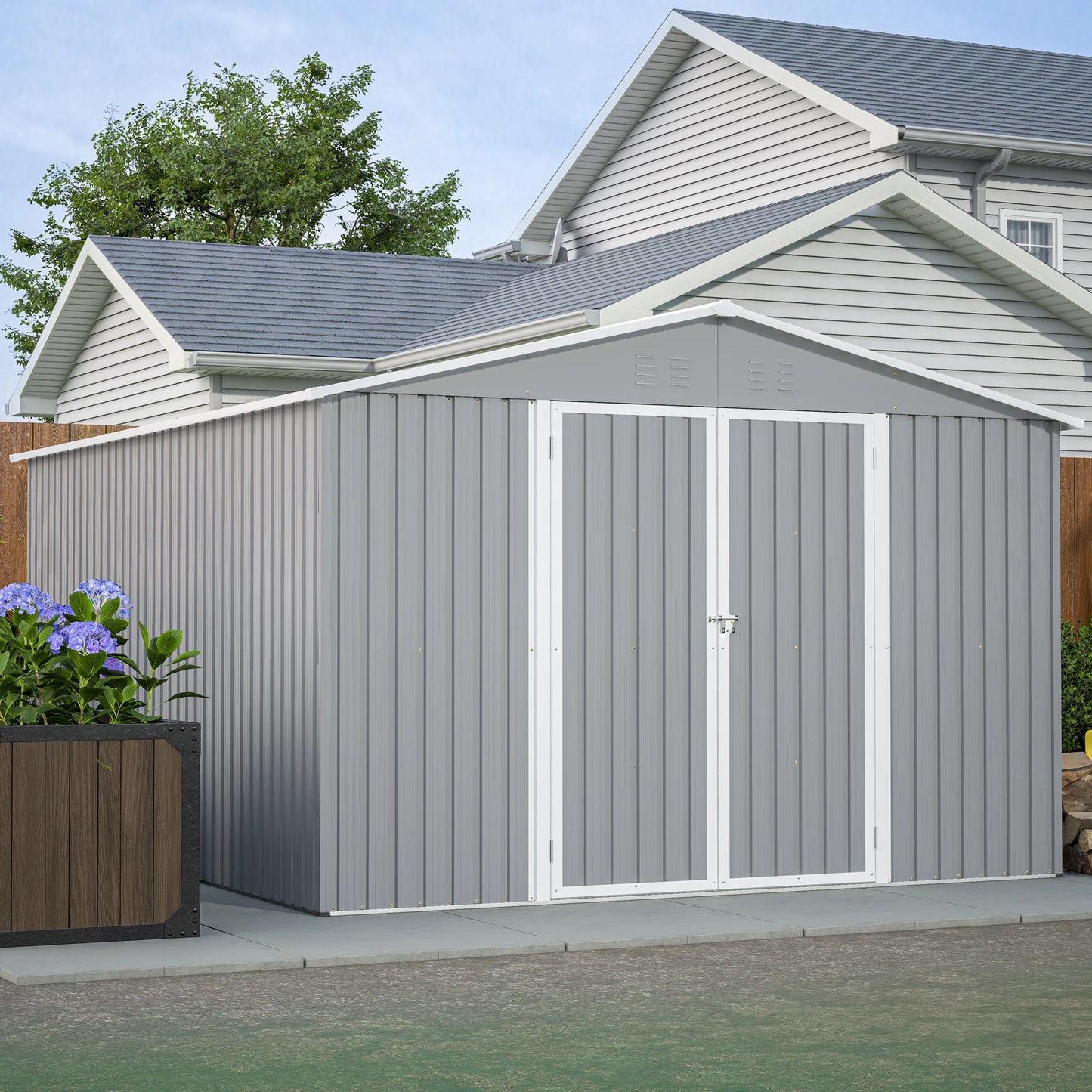 Ljustra 10x12 FT Metal Utility Tool Shed Garden Storage Waterproof