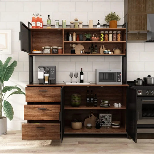 Large Kitchen Hutch Cabinet Storage Cupboard with Microwave Shelf