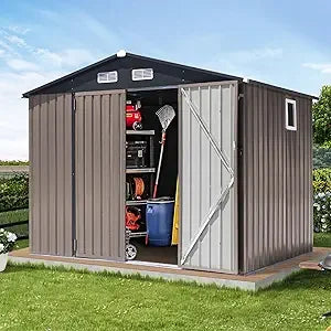 8x6 Outdoor Storage Shed Galvanized Metal Garden Shed with Lock