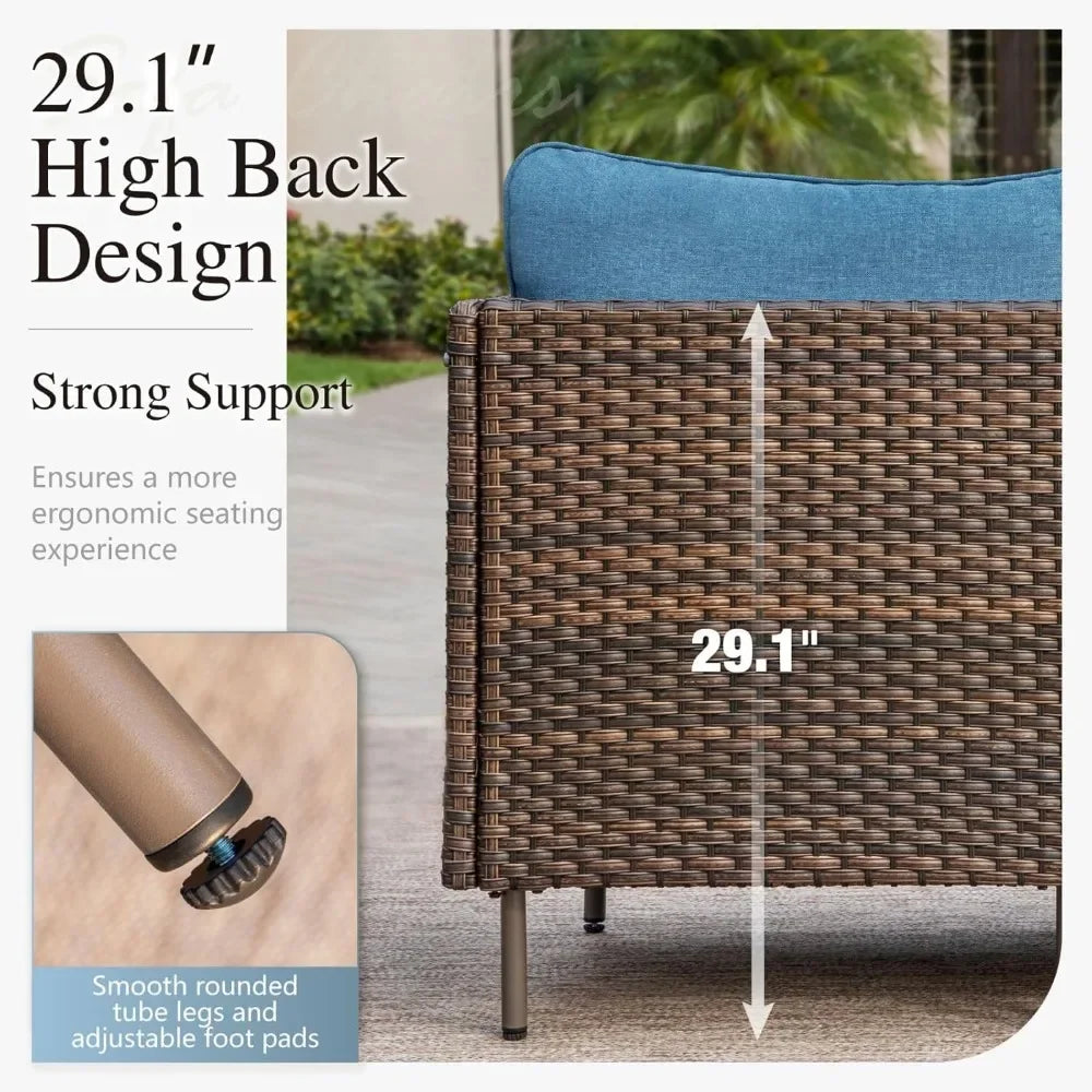 L-Shaped Outdoor Wicker Sectional Sofa Set with Coffee Table for 4