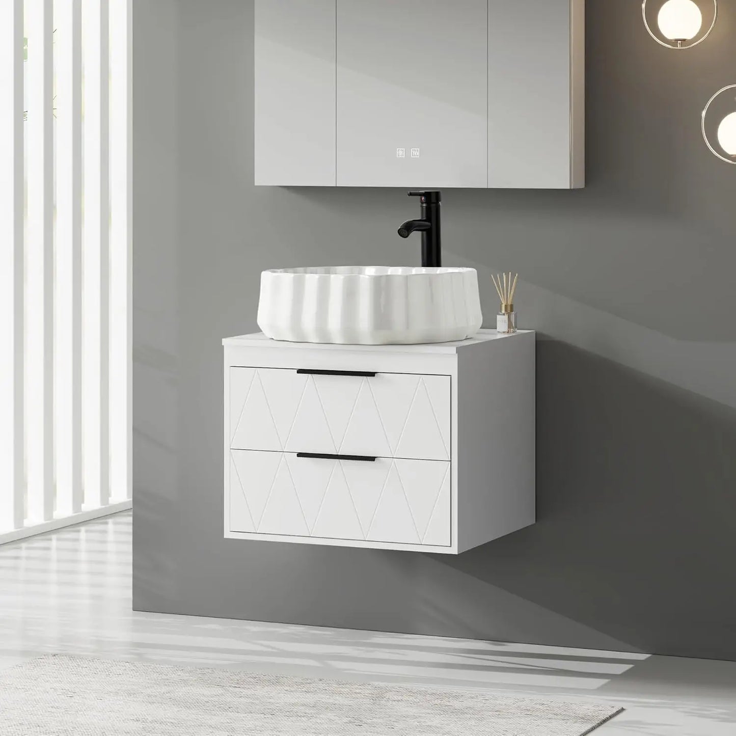 24 Inch Bathroom Vanity Wall Mounted Cabinet with Sink and Storage