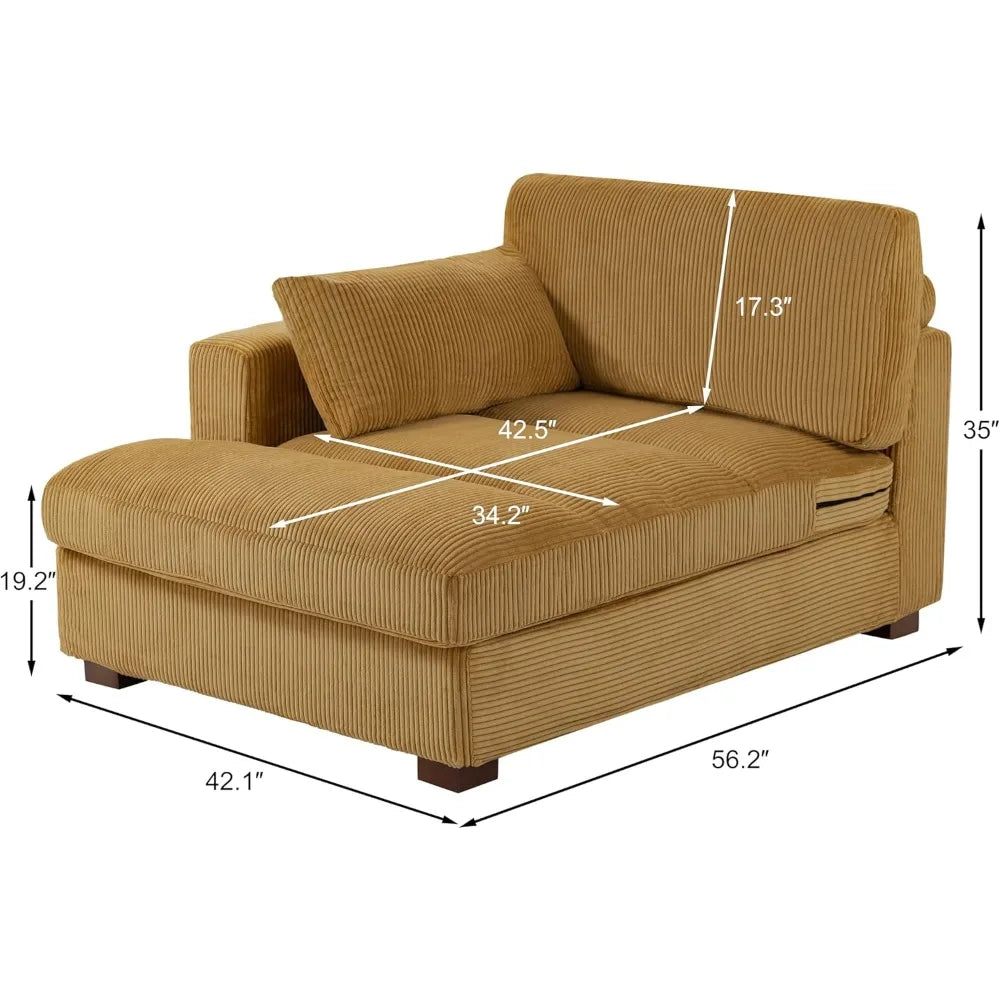 Oversized Corduroy Chaise Lounge Chair with Cushion Indoor Recliner