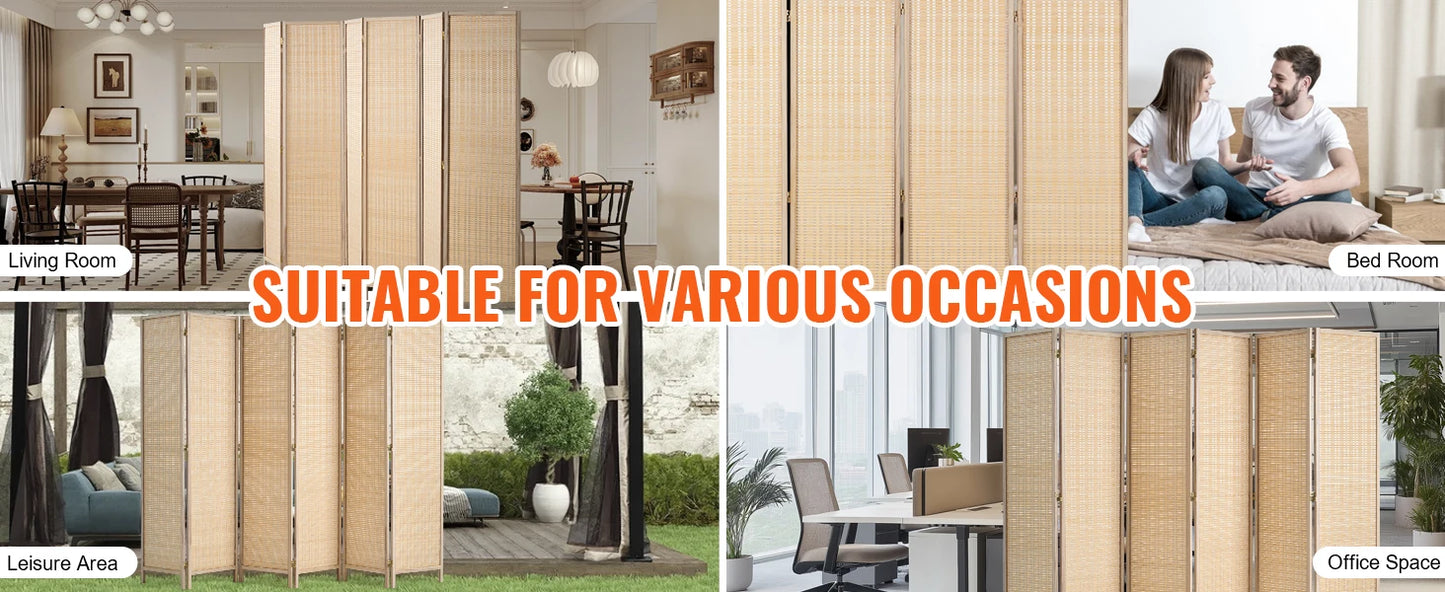 Ljustra 6 Panel Bamboo Room Divider Hand-Woven Folding Privacy Screen