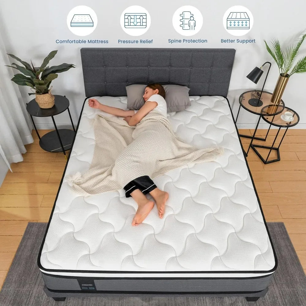 Ljustra Queen Mattress 12 Inch Pillow Top Hybrid Medium Firm Pressure Relief