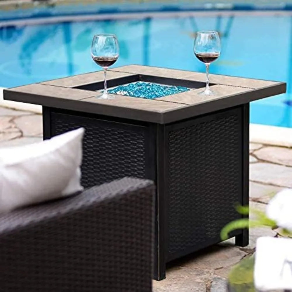 Propane Gas Fire Pit Table 32 Inch 50000 BTU Outdoor Square Firepit
