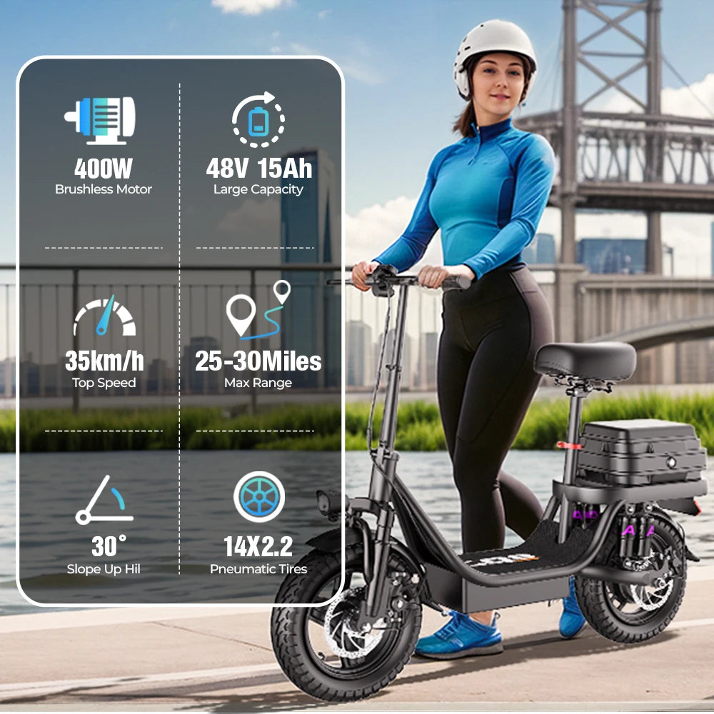 500W Electric Scooter 48V 15Ah Lithium Battery 35km/h Shopping Box
