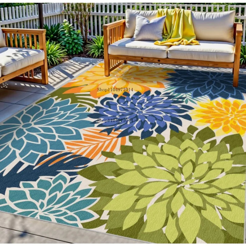 Multi-color Tropical Plant Indoor Outdoor Non-Slip Patio Rug