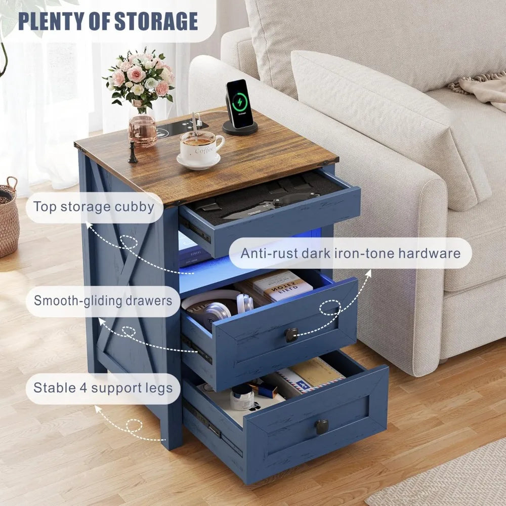 Farmhouse LED Nightstand with Gun Drawer and Human Sensor Design