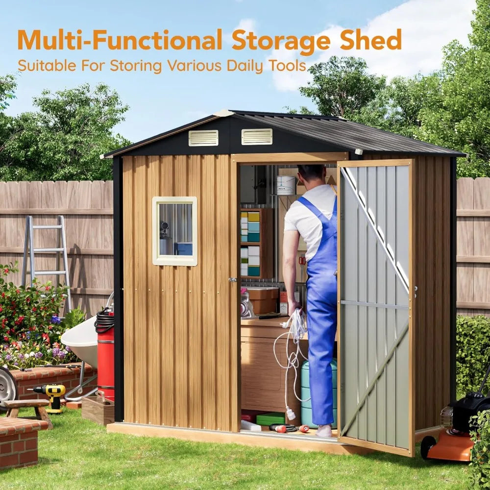 6X4FT Garden Storage Shed Lockable Durable Metal Tool Shed for Outdoors