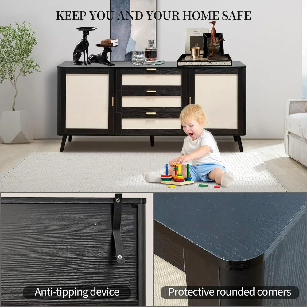 63 Inch Modern Buffet Cabinet Sideboard Storage with Drawers