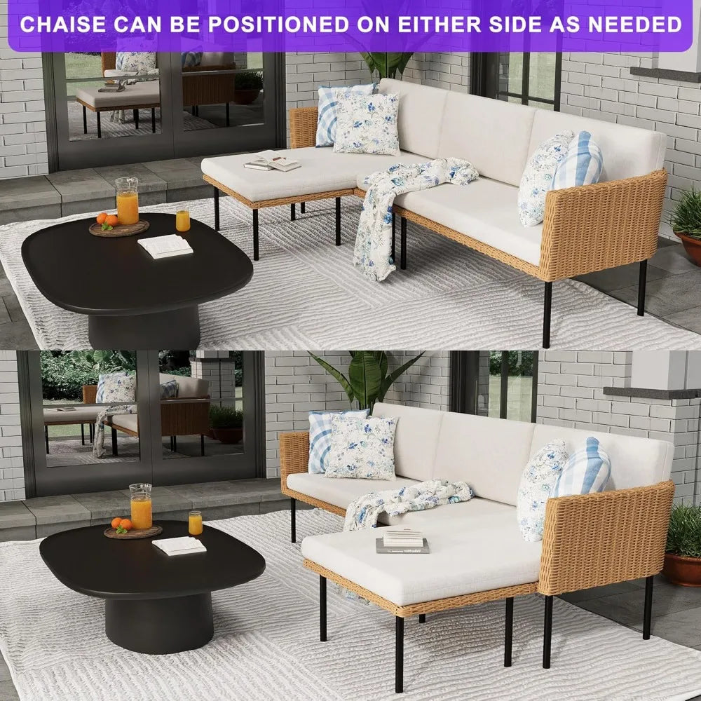 82 Inch Boho L Shaped Outdoor Couch Wicker Sectional Sofa