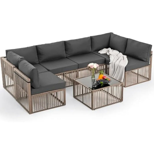 Ljustra 7 Piece Outdoor Sectional Set All-Weather PE Rattan Furniture