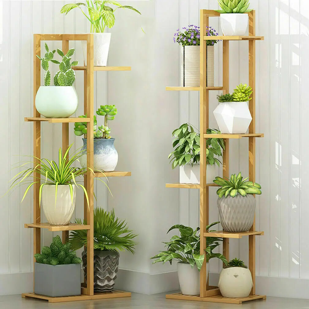 Ljustra Bamboo 5 6 Tier Plant Stand Rack Indoor Outdoor Flower Shelf